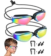 Vvinca Goggles for Kids 6-14 with Bungee Strap 2pc, Toddler Kids Swim Goggles for Swimming 8-12 N...