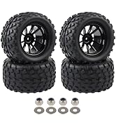4X RC 1/10 Scale Monster Truck Tires Gravel Tread w/ 5 Spokes Wheel Rim Black RC Parts for Stampe...