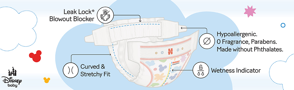 huggies snug and dry diapers, curved and stretchy fit, hypoallergenic