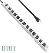 JUNNUJ Metal 12 Outlet Power Strip, Mountable Heavy Duty Power Strip, 1200J Surge Protector Wall ...