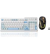 Aula F3099 Wireless Keyboard and Mouse Combo, Tri-Mode BT5.0/2.4GHz/USB-C Cute Creamy Keyboard wi...