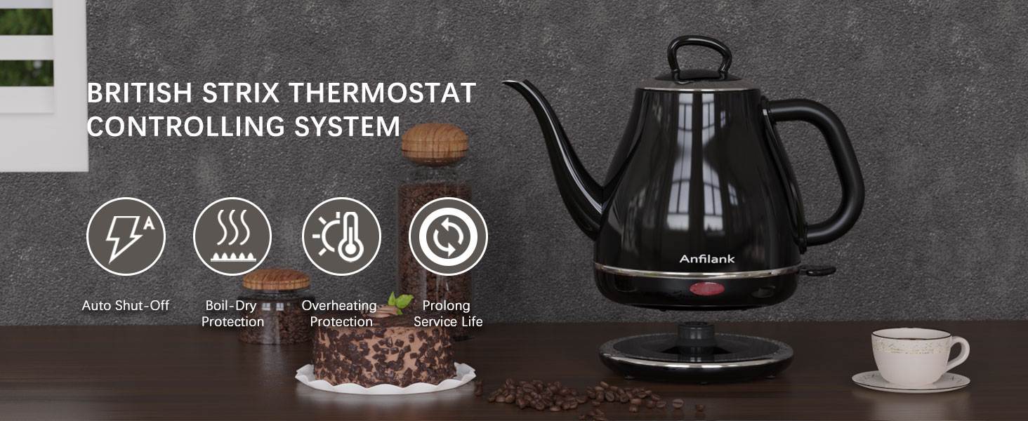automatic shut-off, dry burn protection, over-temperature protection, extended service life