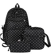 CEUTNIZ Polka Dot Backpack Kawaii Coquette Nylon Backpack Cute Aesthetic Back Pack Set 3Pcs Fashi...