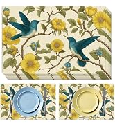 TWINKLEMON 60PCS Blue Bird Paper Place Mats Golden Flower Disposable Placemat 11 x 17 Inch Vintag...