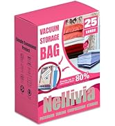 Nellivia 25 Pack Vacuum Storage Bags with Pump, Compression Space Saver for Comforter, Bedding, B...