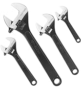 FASTORS 4-Pack Adjustable Wrench,6"/8"/10"/12” Drop Forged Black Oxide Heavy Duty with Smooth Jaw
