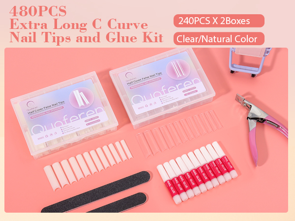 2 Packs Natural and Clear Acrylic for Nails Professional Set