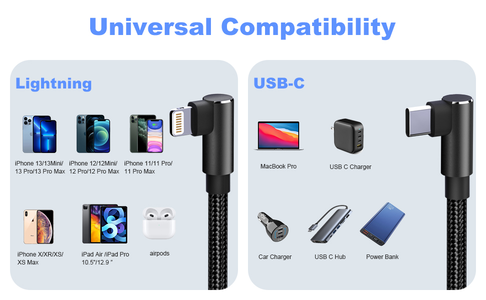 90 degree usb c to lightning cable 1ft iphone charger cord
