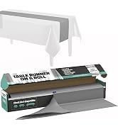 Silver Table Runner – 14" X 110' Premium Plastic Longtable Runners with Cutter Box - Cut to Size ...