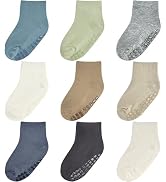 Baby Mid-Crew Socks with Grips (9 Pairs) for 0-7 Years Old Toddler Boy Girl Kids