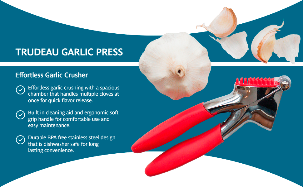 Kitchen garlic press Ergonomic garlic press with soft grip Large capacity garlic chamber