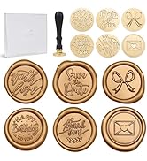 UNIQOOO 6 Pcs Wax Seal Stamp Set, Blessing Sealing Stamper Kit, Wooden Handle with Brass Head for...