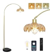 Gold Floor Lamp for Bedroom, Arc Floor Lamp with Remote & LED Bulb, Flower Standing Lamps for Liv...