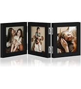decorUhome Triple 4x4 Picture Frame Vertical, Engineered Wood Trifold Photo Frame with Plexiglass...