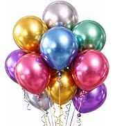 100 Pack 12" Chrome Metallic Assorted Multicolor Balloons – Balloon Arch Kit with Adhesive Dots, ...