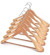 JS HANGER Wooden Suit Hangers, 6 Pack Extra-Wide Shoulder wood Coat Hangers with Non Slip Pant Ba...