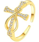 Elurent 18K Gold Plated Cross Infinity Open Ring for Women, Cubic Zirconia Adjustable Love Knot F...