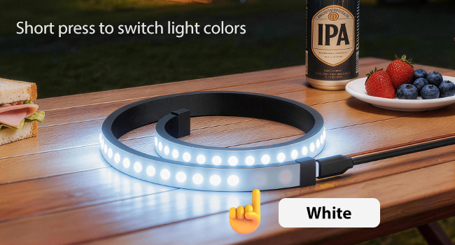 Flexible Waterproof LED Camping Light Strip with SOS Mode, RGB Ambient Lighting