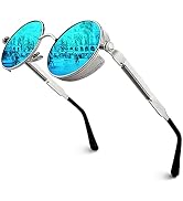 GQUEEN Retro Round Circle Steampunk Sunglasses Polarized Metal Alloy for Women Men MTS2