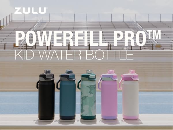 zulu powerfill pro kids stainless steel 18oz water bottle