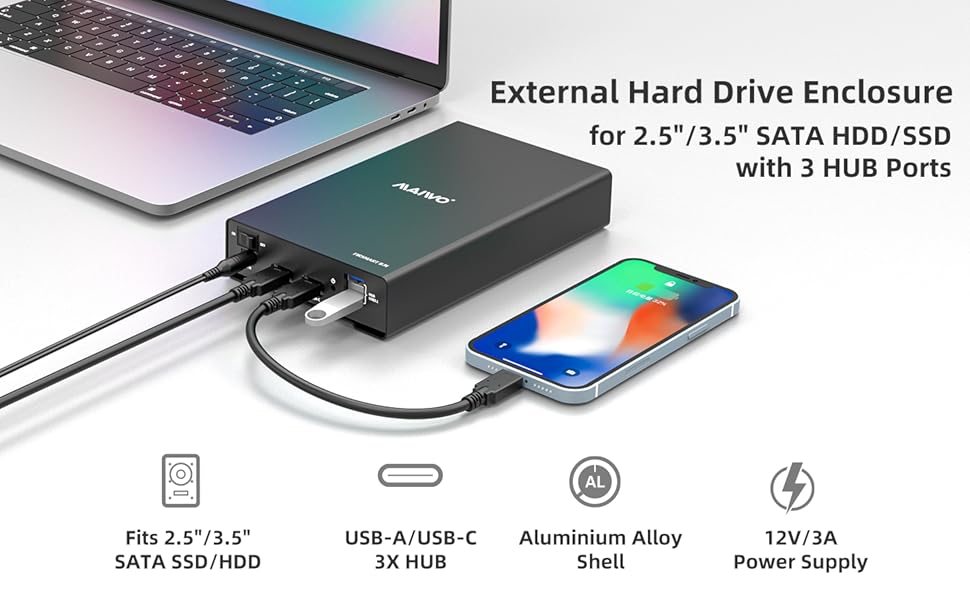 usb 3.0 3.1 type-c to 2.5 3.5 inch sata drive enclosure 10gbps box storage case cabinet