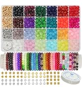 JULIMAIDONG 6mm Glass for Bracelets 1400pcs, 24 Colors Round Crystal Glass Bracelet Making Kit fo...
