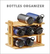 SpaceAid Bamboo Water Bottle Organizer with Labels, Kitchen Pantry Water Bottle Storage Rack for ...