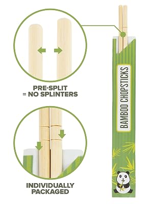 Bamboo Chopsticks (100 Pack) - 9-Inch Bamboo Chopstick Utensils - Separate & Individually Wrapped