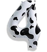 40 Inch Cow Print 4 Balloons Number for Kids, Big Self Inflating Foil Number Balloons for Girls B...
