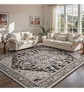 WITSHOCK Black 10x12 Large Living Room Rugs: Washable Modern Vintage Boho Soft Low Pile Stain Res...