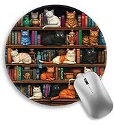 Cats and Bookshelf Mouse Pad, Small Round Mouse Pads for Desk, Mini Travel Mousepad for Wireless ...