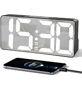 Digital Alarm Clock, Big Number LED Mirror Clock with Type C & USB Charging Port, 2 Alarms,Night ...