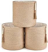 Mkono 3 Pack Storage Baskets Cubes Bins for Shelves Toys Organizer 11 Inches Small Woven Wooden B...