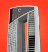 Image of fan and heater combo with text reading year round comfort.