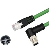 M12 8 Pin X-Code Male Angled to RJ45 Male High Flex Cat6 Industrial Ethernet Cable PVC Twisted Pa...