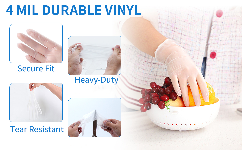 4 mil durable vinyl, secure fit, heavy duty, tear resistant