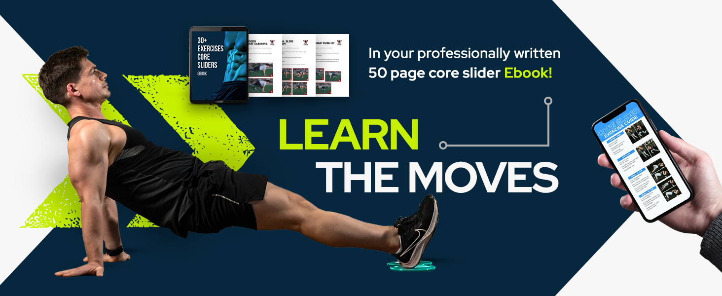 Text reads 'LEARN THE MOVES'. Website interface showcasing multiple panels with content about movements or exercises, featuring white text on dark background.