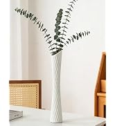 White Tall Vase, 16" Skinny Pretty Waist Ceramic Vase, Handmade Flower Vases for Entryway, Booksh...