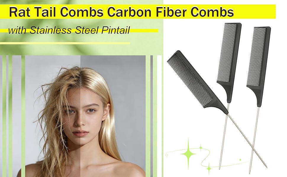 Rat Tail Combs Carbon Fiber Heat Resistant Teasing Hair Combs