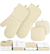 Oven Mitts Pot Holder Dish Towels for Kitchen-20 Pc Dish Cloths with Silicone Oven Mitts and Pot ...