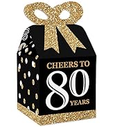 Big Dot of Happiness 80th Birthday Party Favor Gift Boxes - Elegant Gold Square Design with 3D Bo...