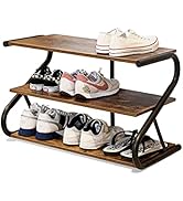 Aroktake 3-Tier Shoe Rack, Z-Frame Wooden Shoe Shelf with Durable Metal Shelves for Hallway, Livi...