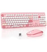 Mosptnspg 2.4G Colorful Keyboard, 104 Key Pink Wireless Customized Membrane Round Keycaps Retro T...
