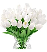 U'Artlines 30Pcs Fake Tulips Artificial Flowers with Stems Faux Tulips Bouquet Real Touch Flower ...