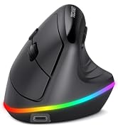 TECKNET RGB Rechargeable Wireless Ergonomic Mouse - USB+Bluetooth Multi-Device LED Vertical Mouse...
