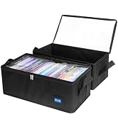 BOATISLE DVD Case Holder with Handles and Clear Lid, 2-Pack Black - DVD Storage Box with Label Sl...