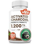 VEV Activated Charcoal with Organic Coconut Shell Charcoal & 50 Billion Probiotics – 120 Vegan Ca...
