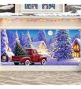 Mocsicka Christmas Garage Door Banner Cover, Extra Large Red Christmas Garage Decorations, Holida...