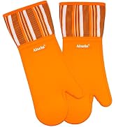 Alselo Oven Mitts Heat Resistant Silicone Kitchen Gloves for 550 Degrees with Waterproof and Non-...