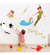 Runtoo Peter Pan Wall Decal Never Grow Up Quotes Wall Stickers for Kids Bedroom Baby Nursery Wall...